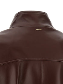 TWINSET Leather Effect Bomber Jacket Brown