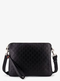 Gucci Men's Leather GG Emblem Crossbody Bag Black