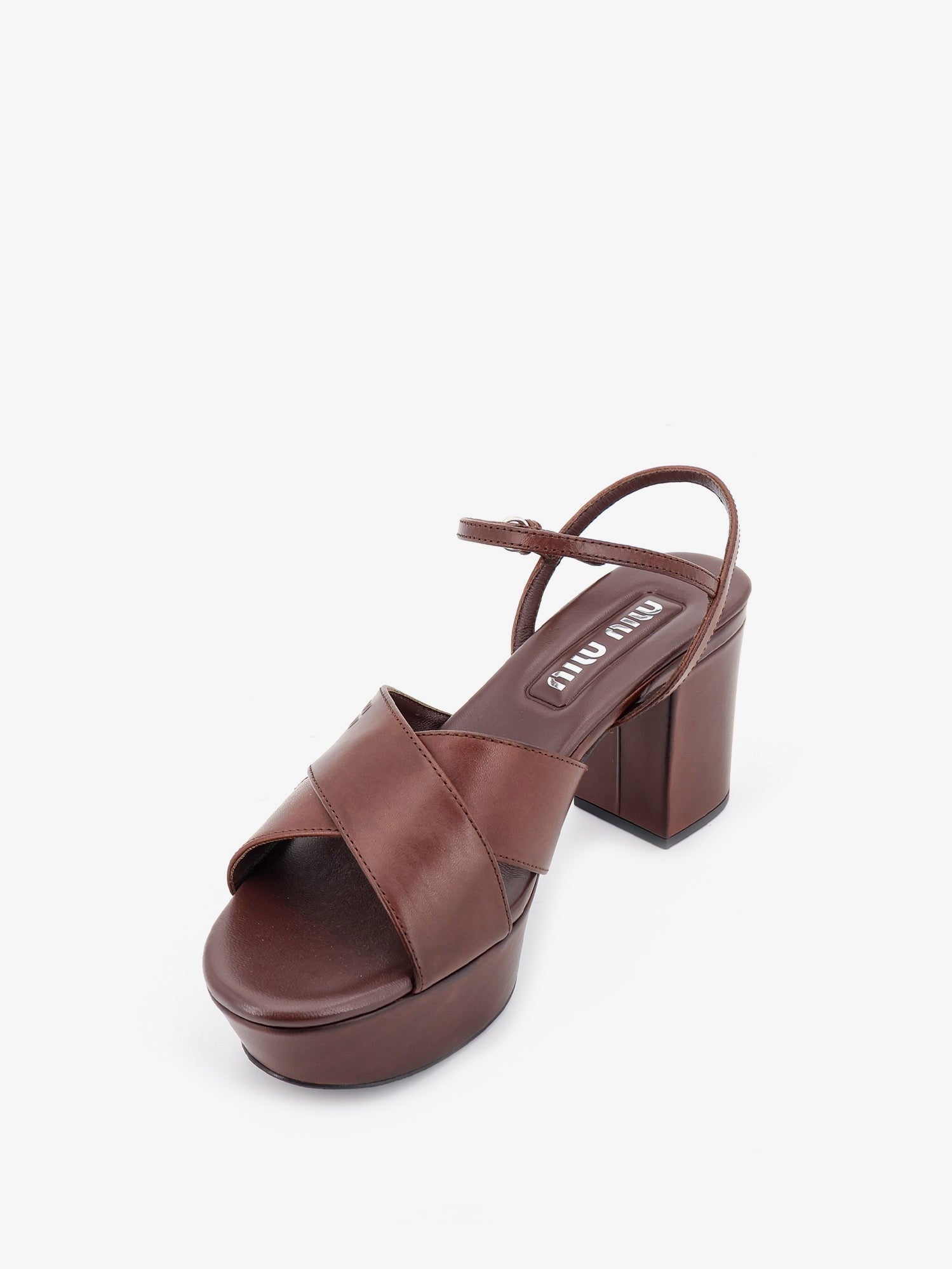 Miu Miu Women's Leather Heeled Sandals Brown