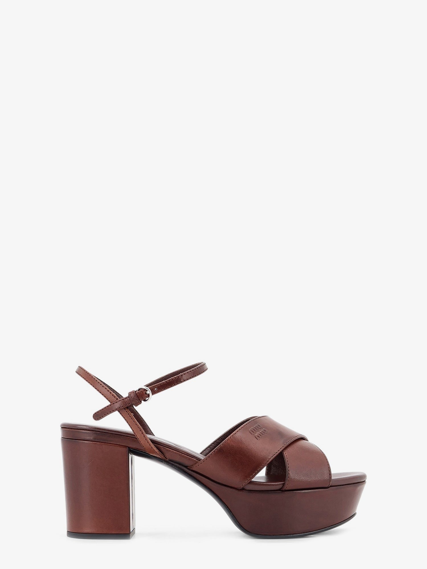 Miu Miu Women's Leather Heeled Sandals Brown