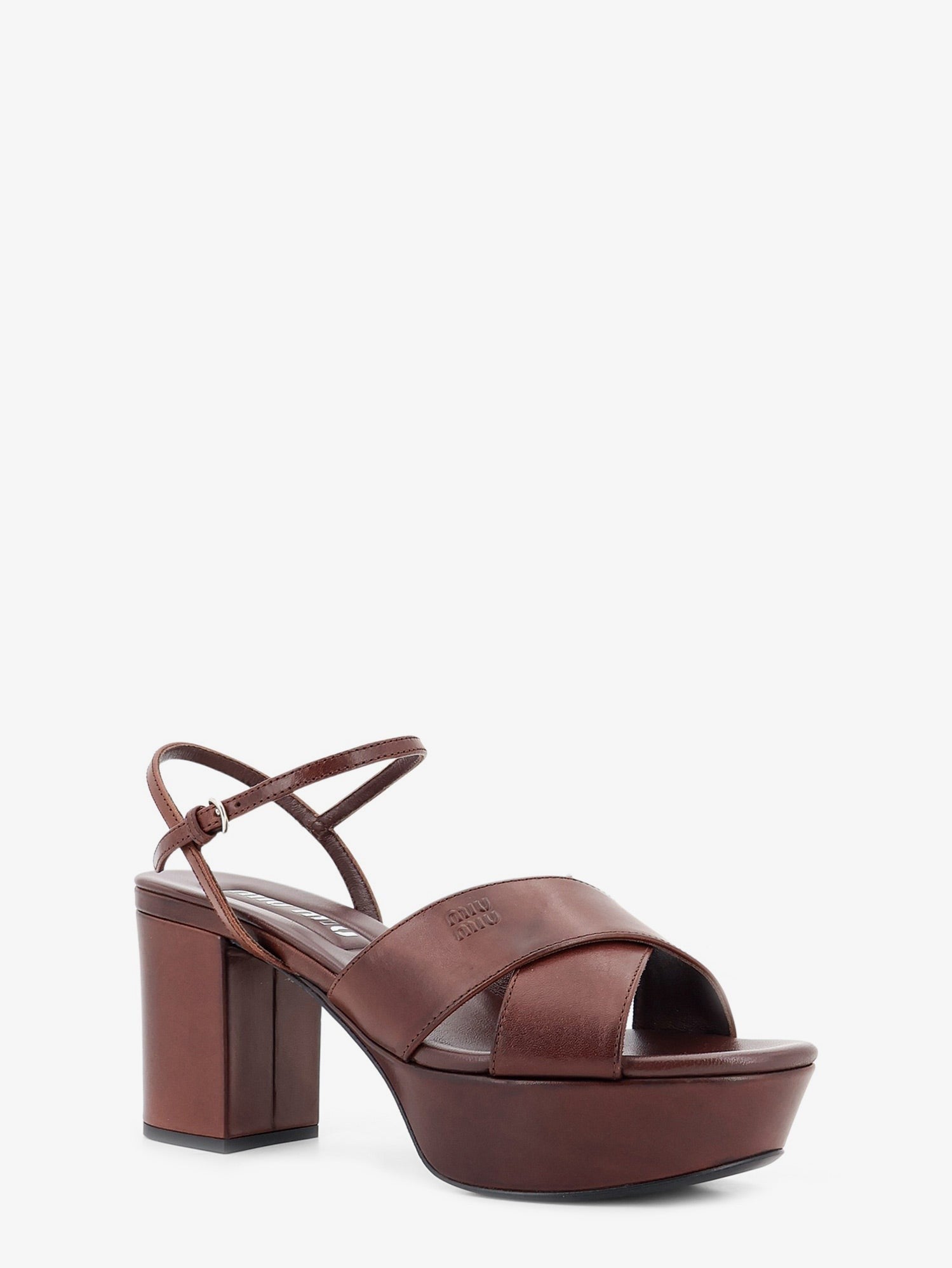 Miu Miu Women's Leather Heeled Sandals Brown