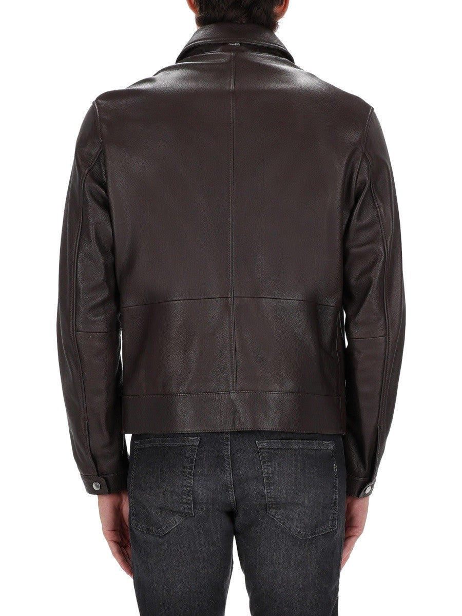 Boss Men's Leather Jacket Brown