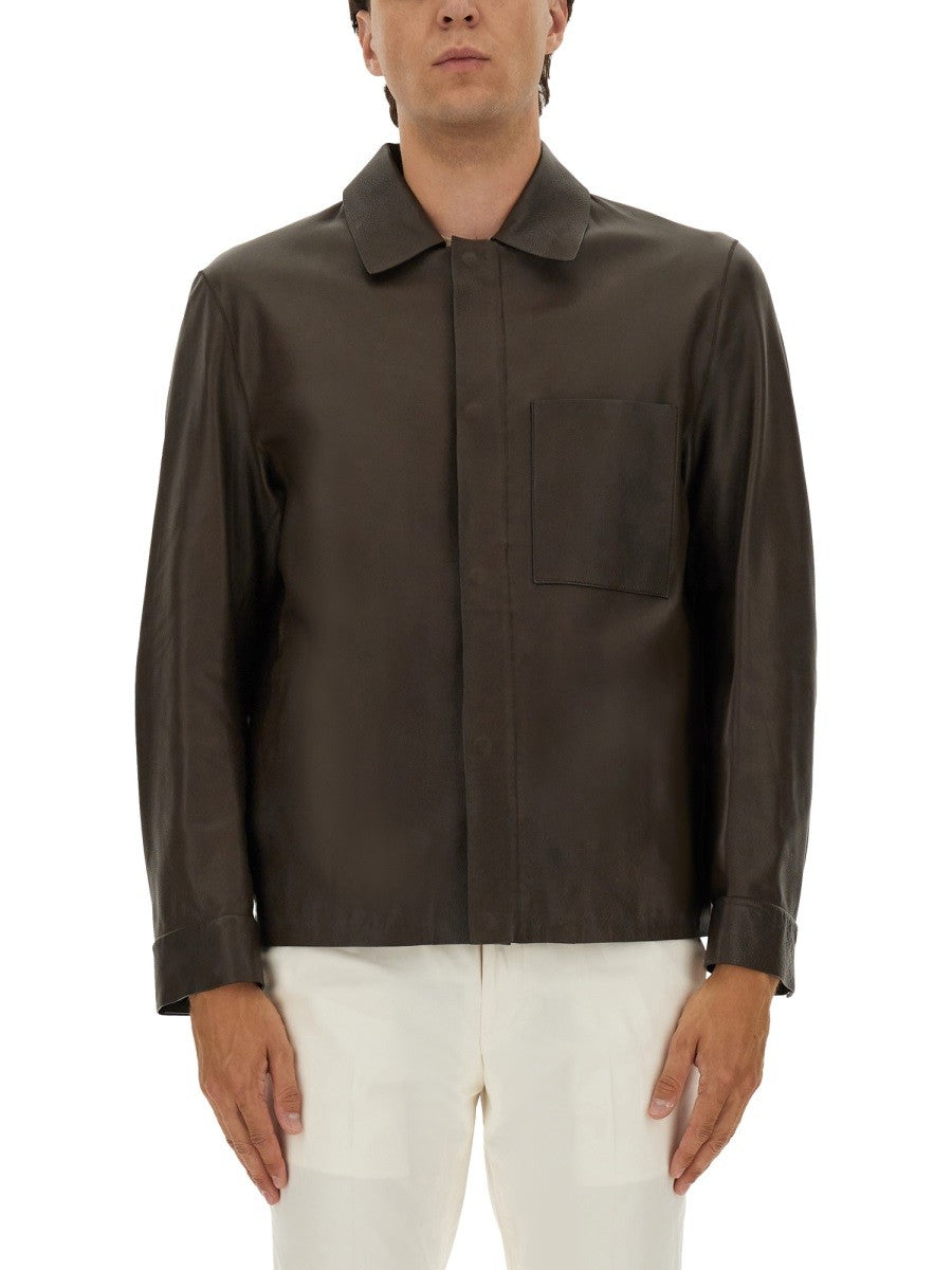 Boss Camel Men's Leather Jacket Brown