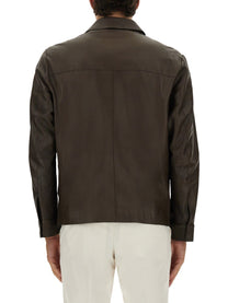 Boss Camel Men's Leather Jacket Brown