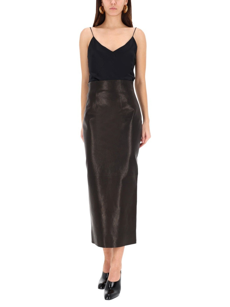 Khaite Women's Leather Loxley Skirt Black