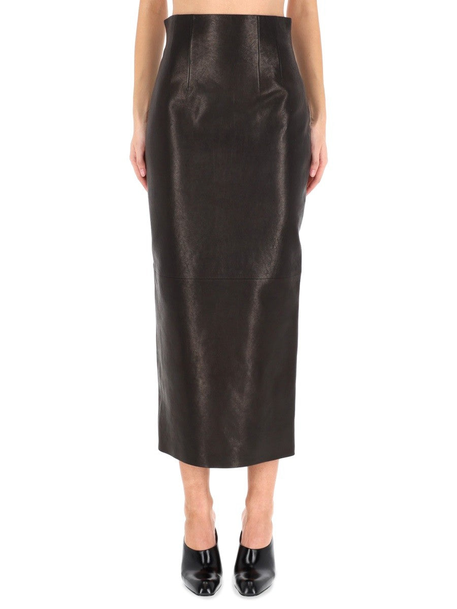 Khaite Women's Leather Loxley Skirt Black