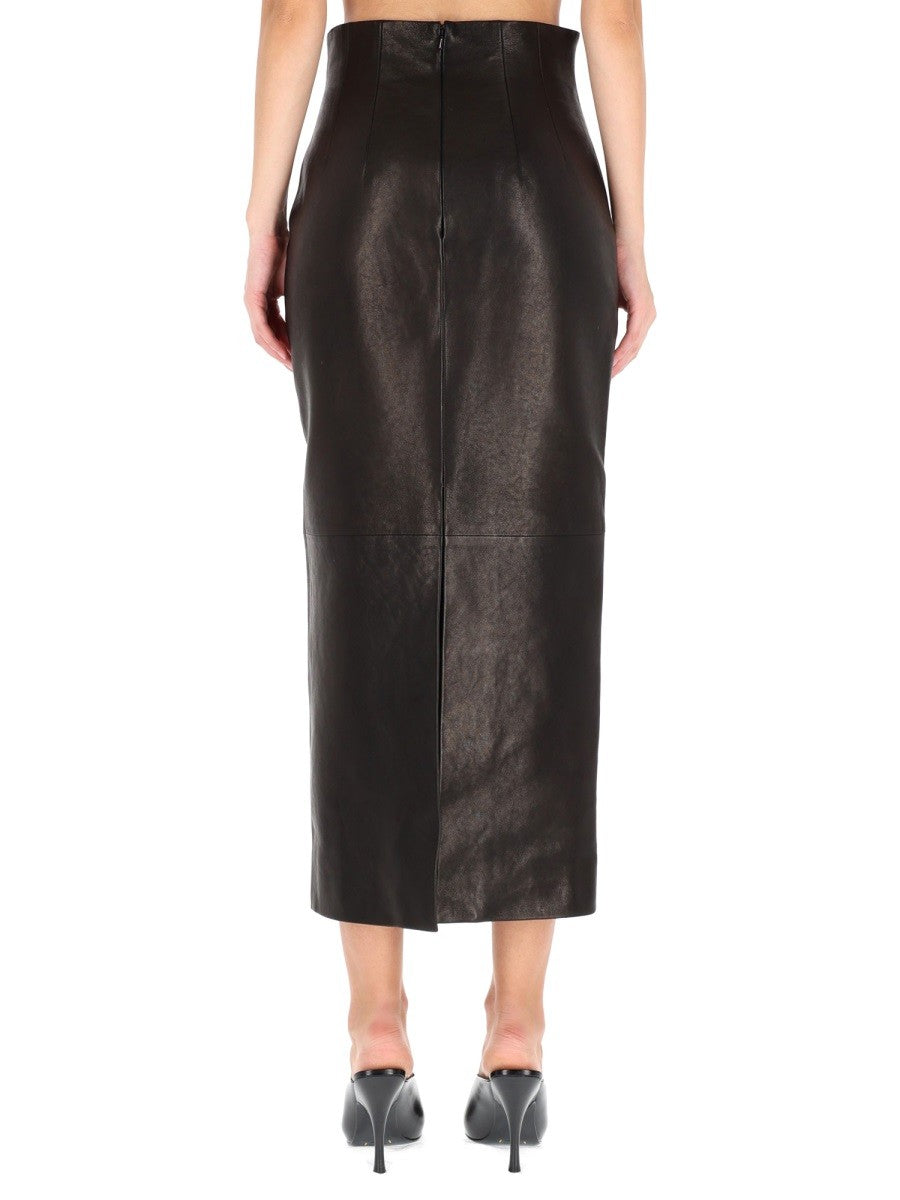 Khaite Women's Leather Loxley Skirt Black