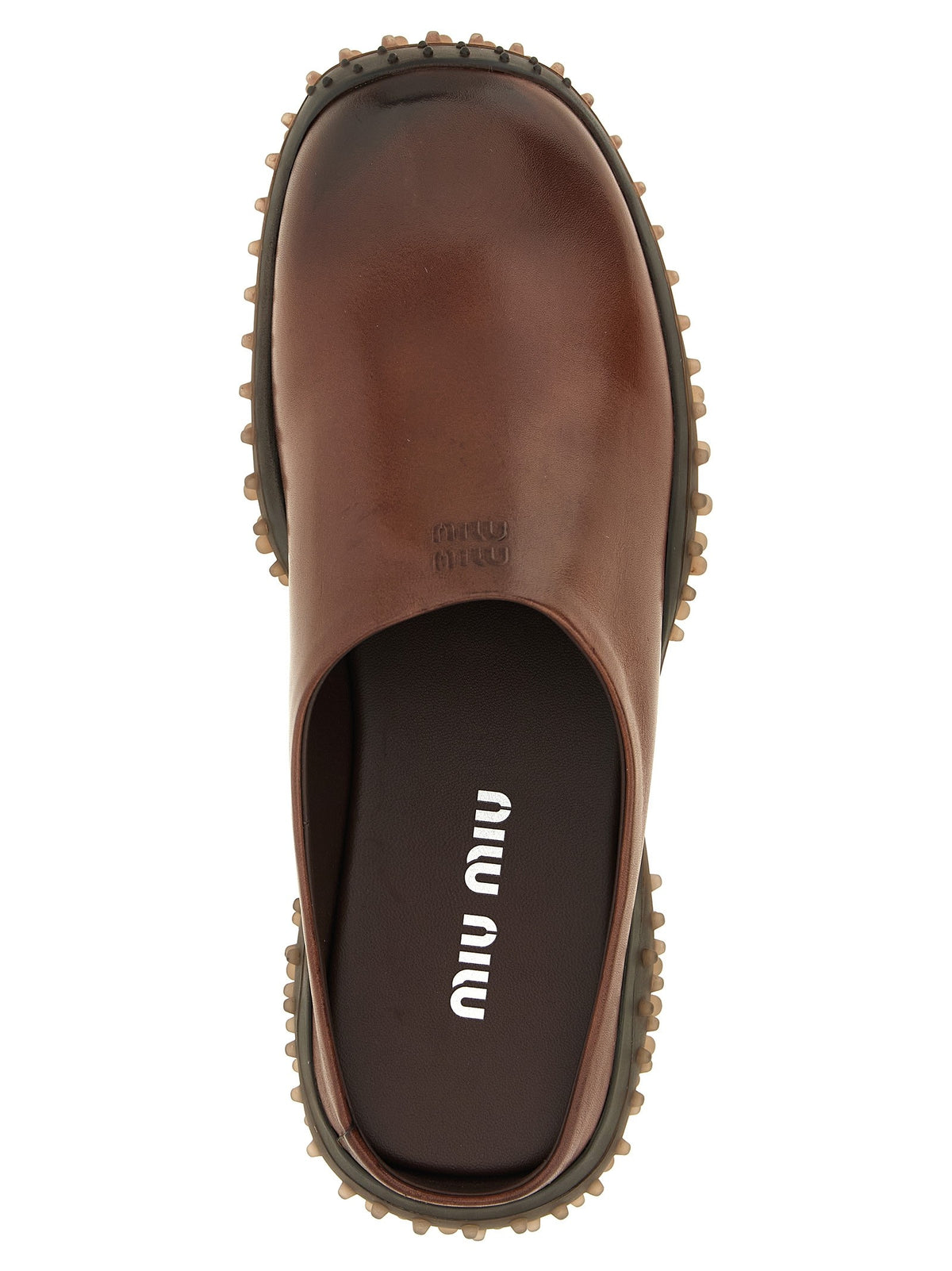 Miu Miu Leather Sabots Brown