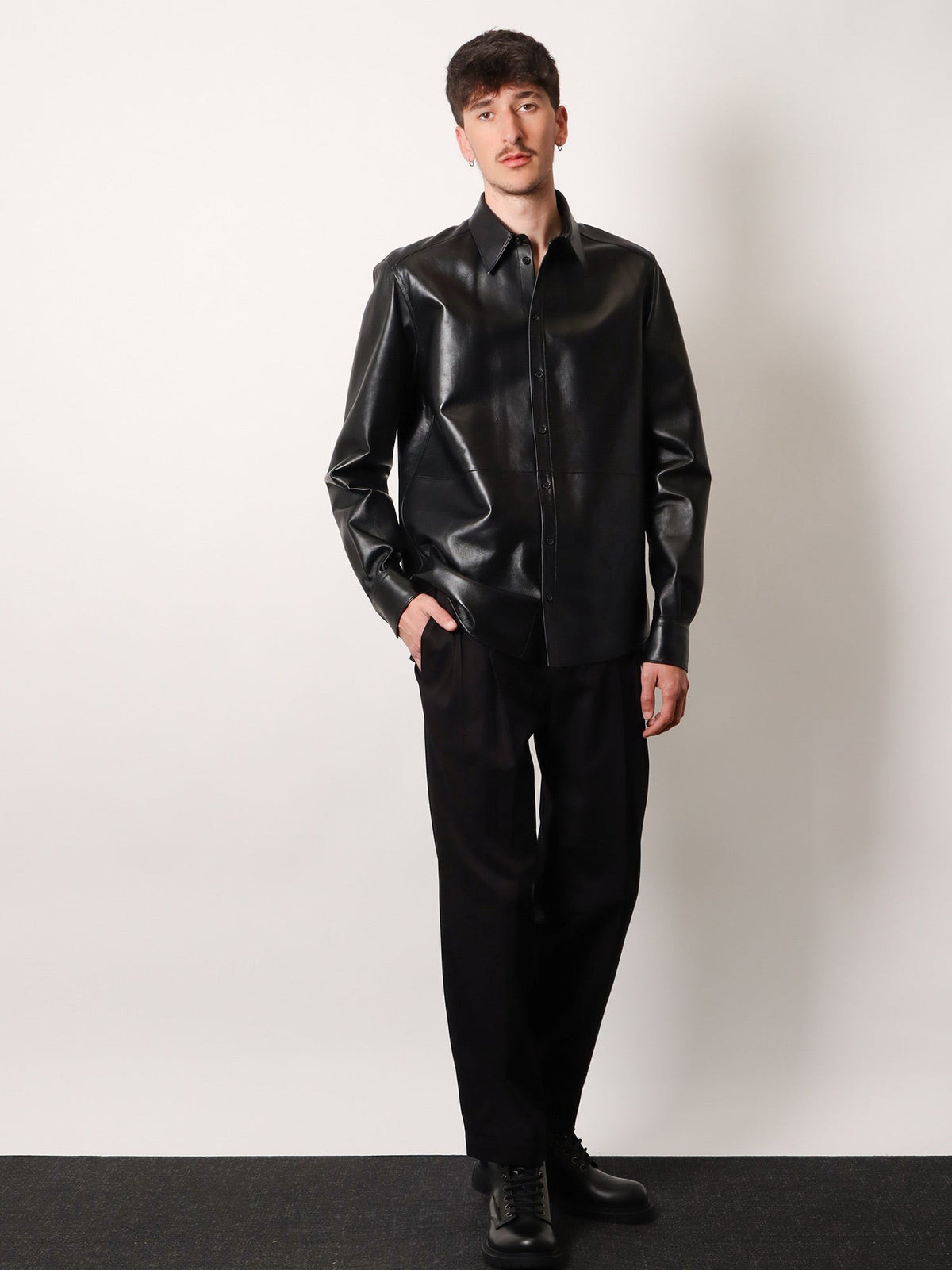 Dolce &amp; Gabbana Men's Leather Shirt Jacket Black