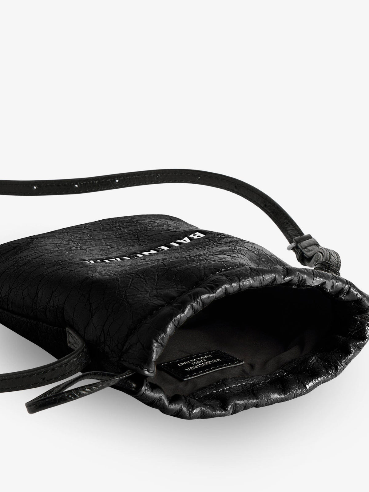 Balenciaga Men's Leather Shopper Phone Holder Black