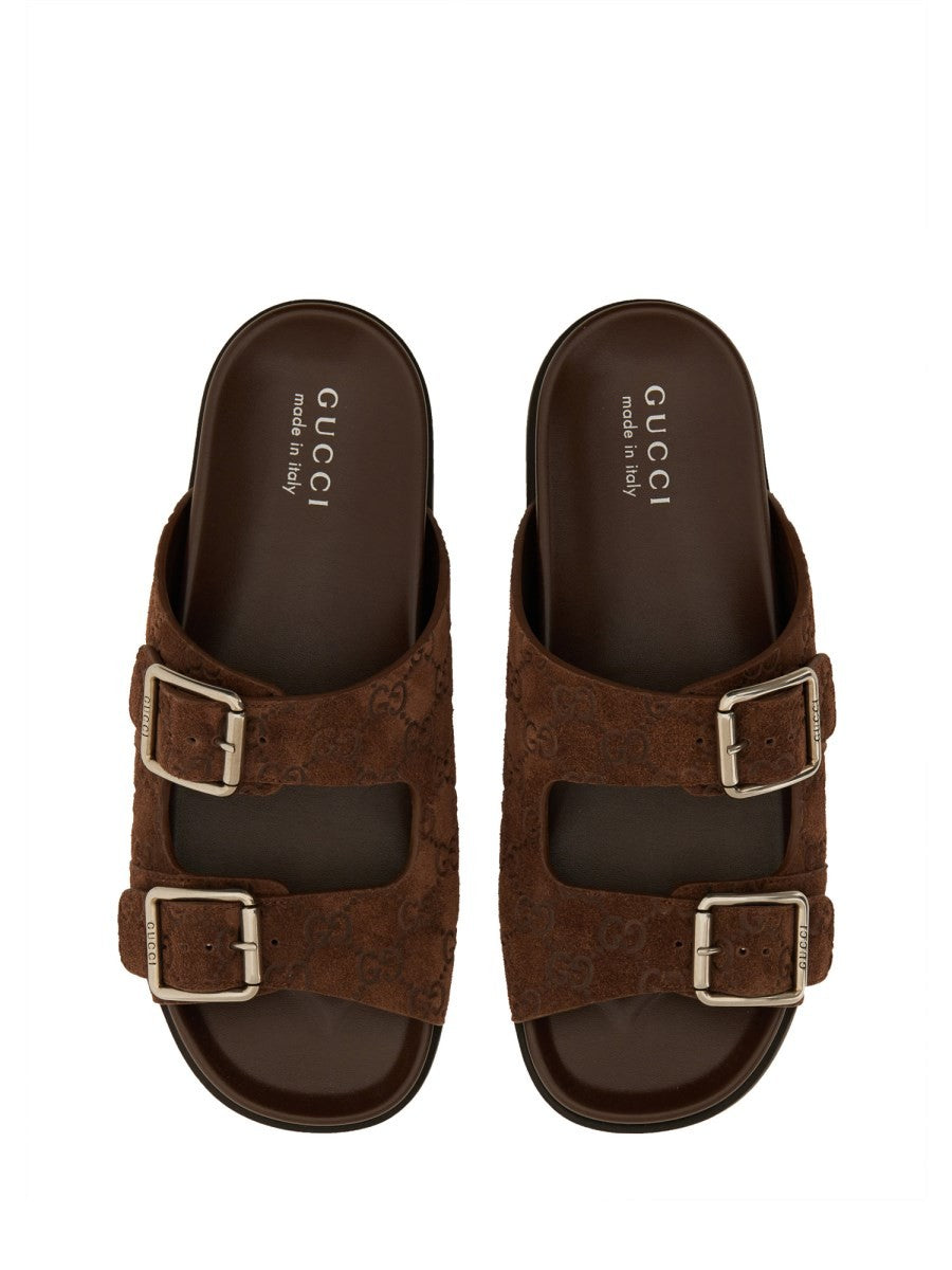 Gucci Men's Leather Slider Sandal Brown