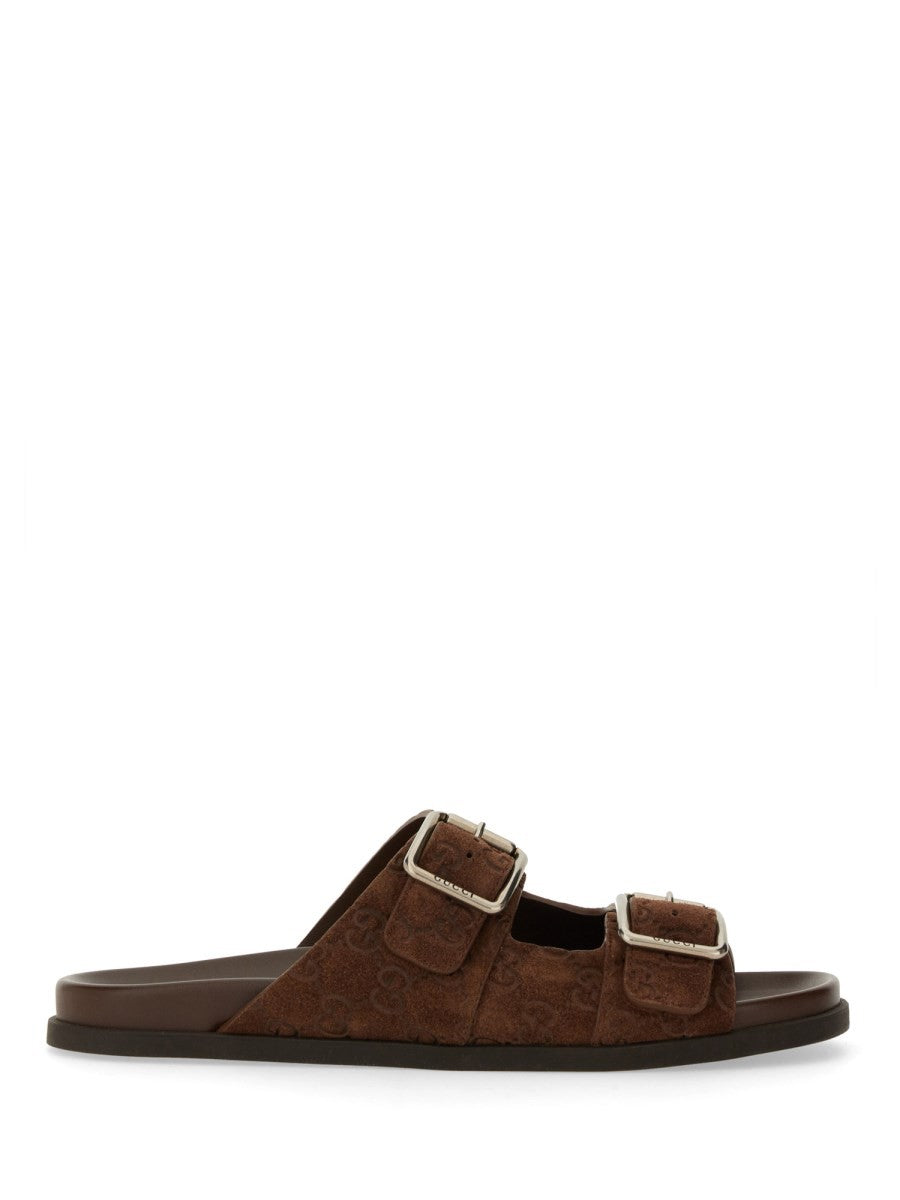 Gucci Men's Leather Slider Sandal Brown