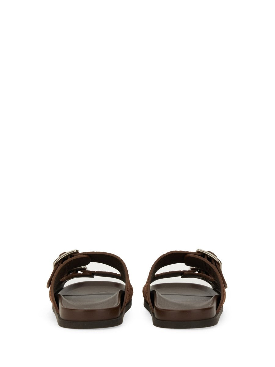 Gucci Men's Leather Slider Sandal Brown