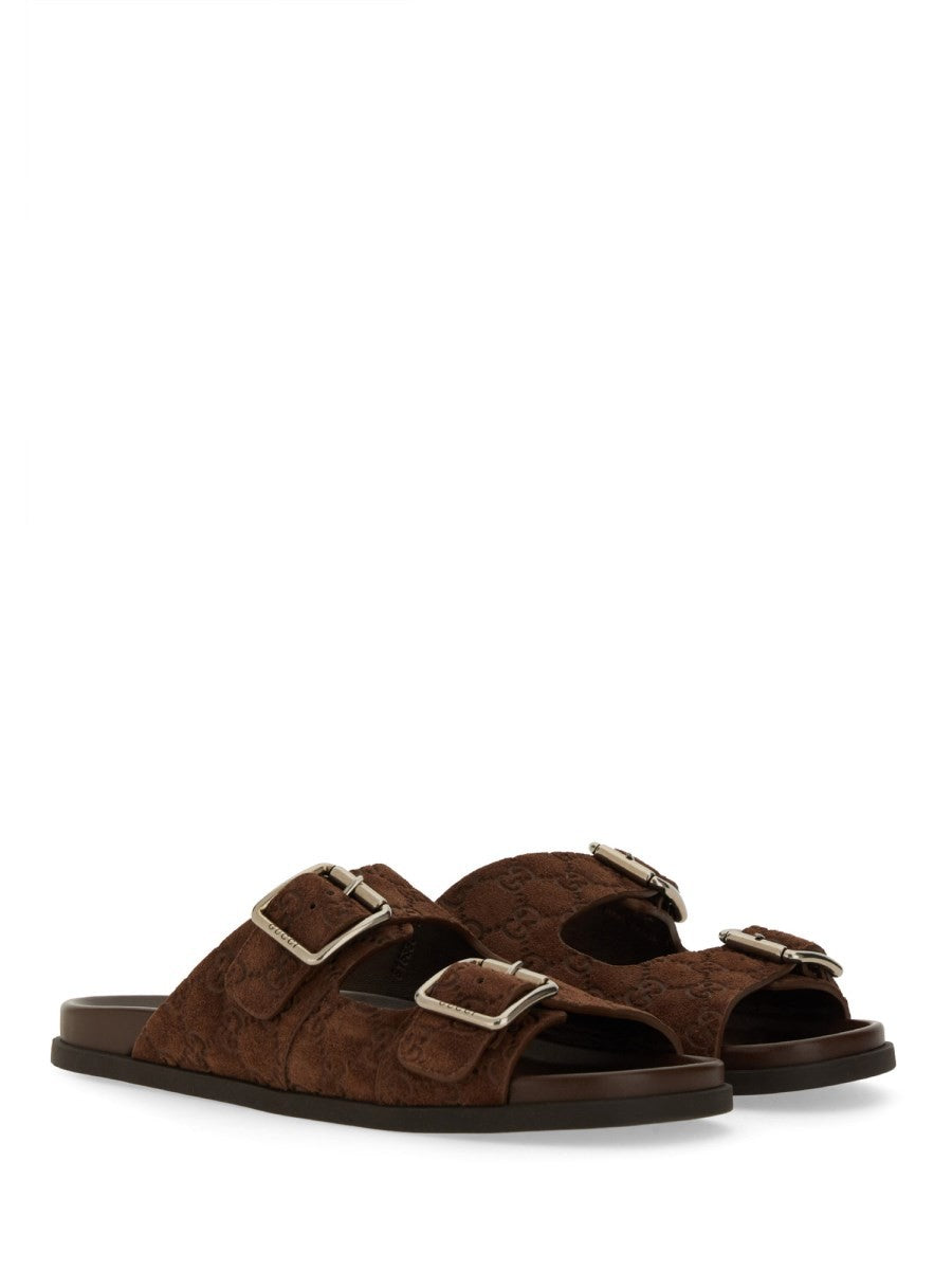Gucci Men's Leather Slider Sandal Brown