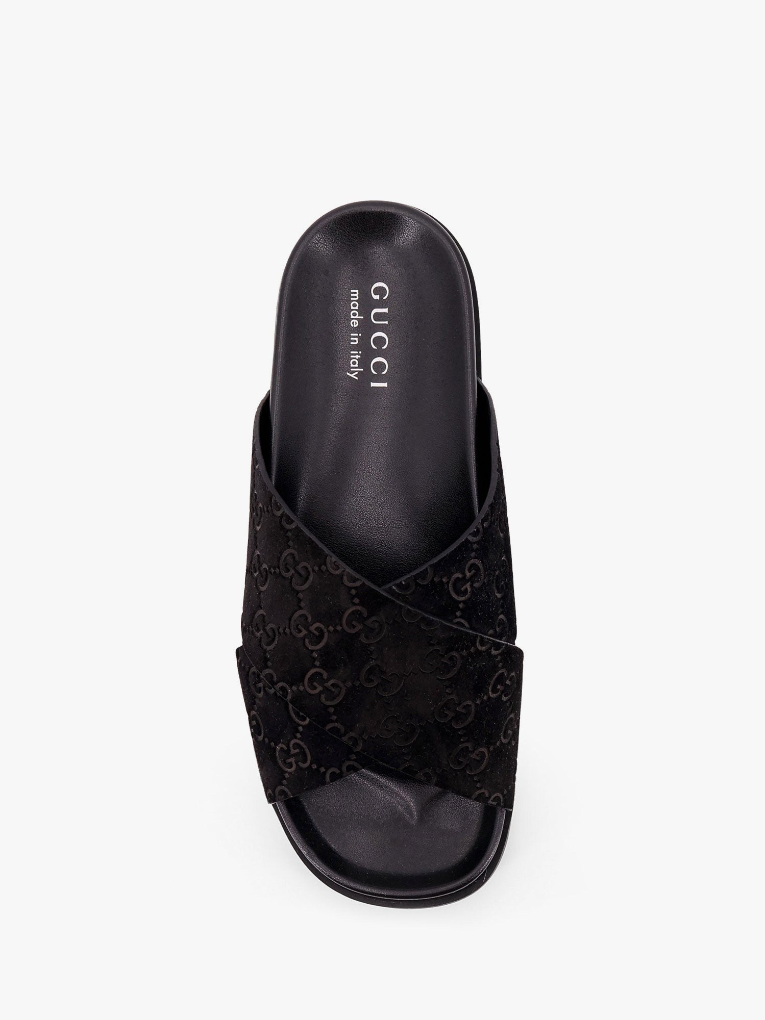 Gucci Leather Slides With All Over Gg Motif