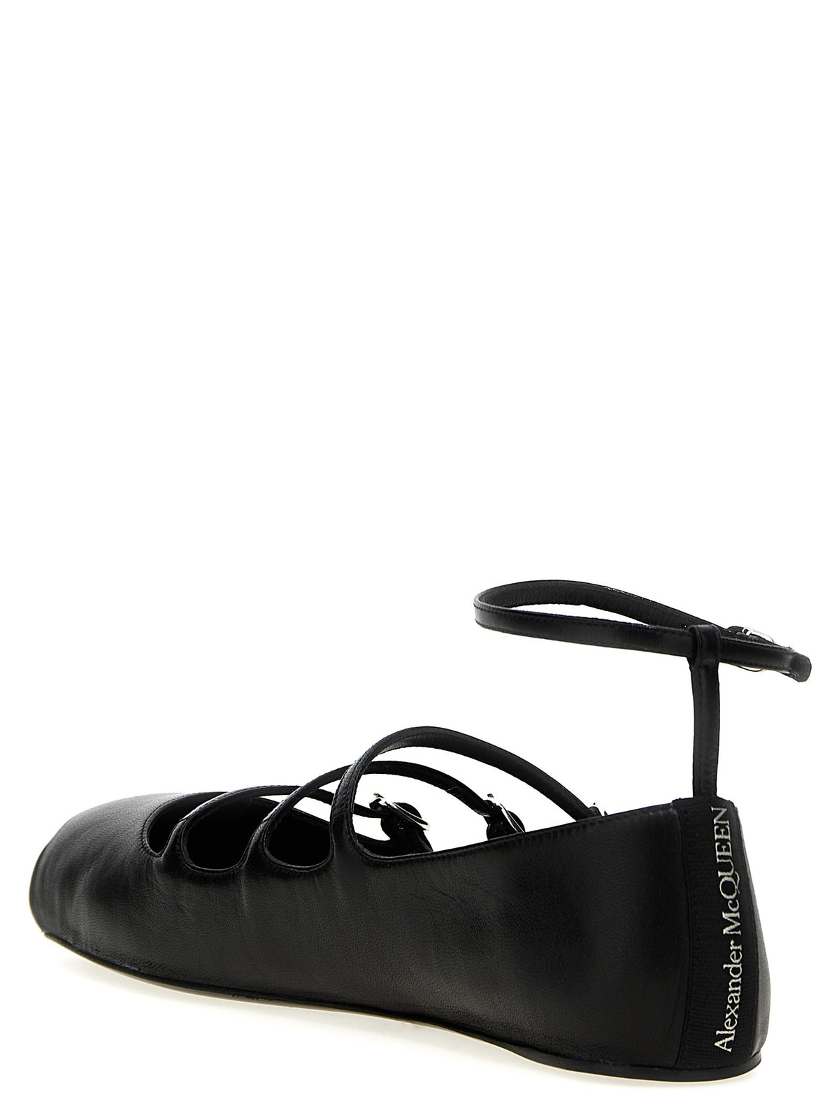 Alexander McQueen Leather Strap Ballet Flats Black, view 3