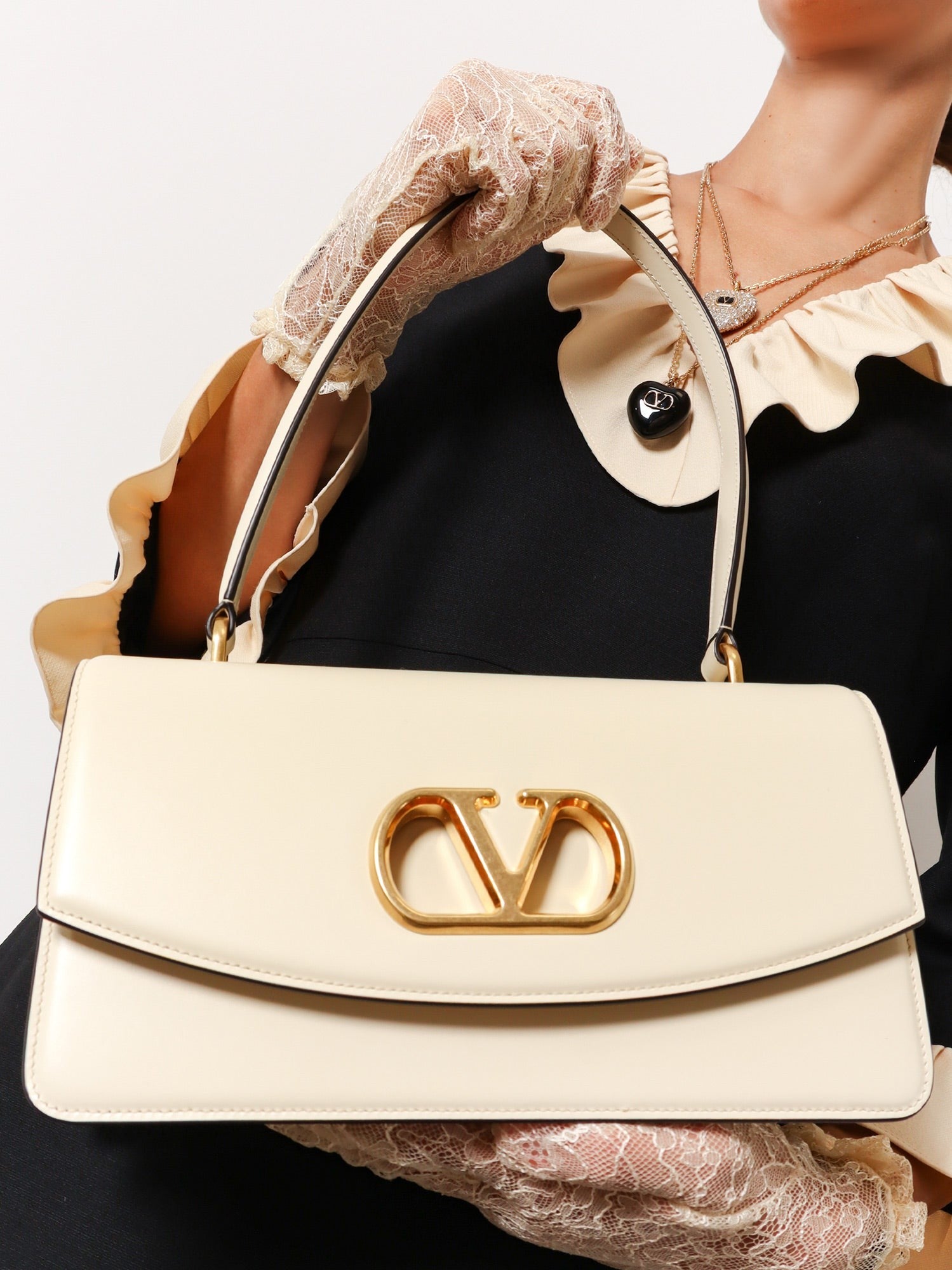 Valentino Women's Leather Vlogo Shoulder Bag White