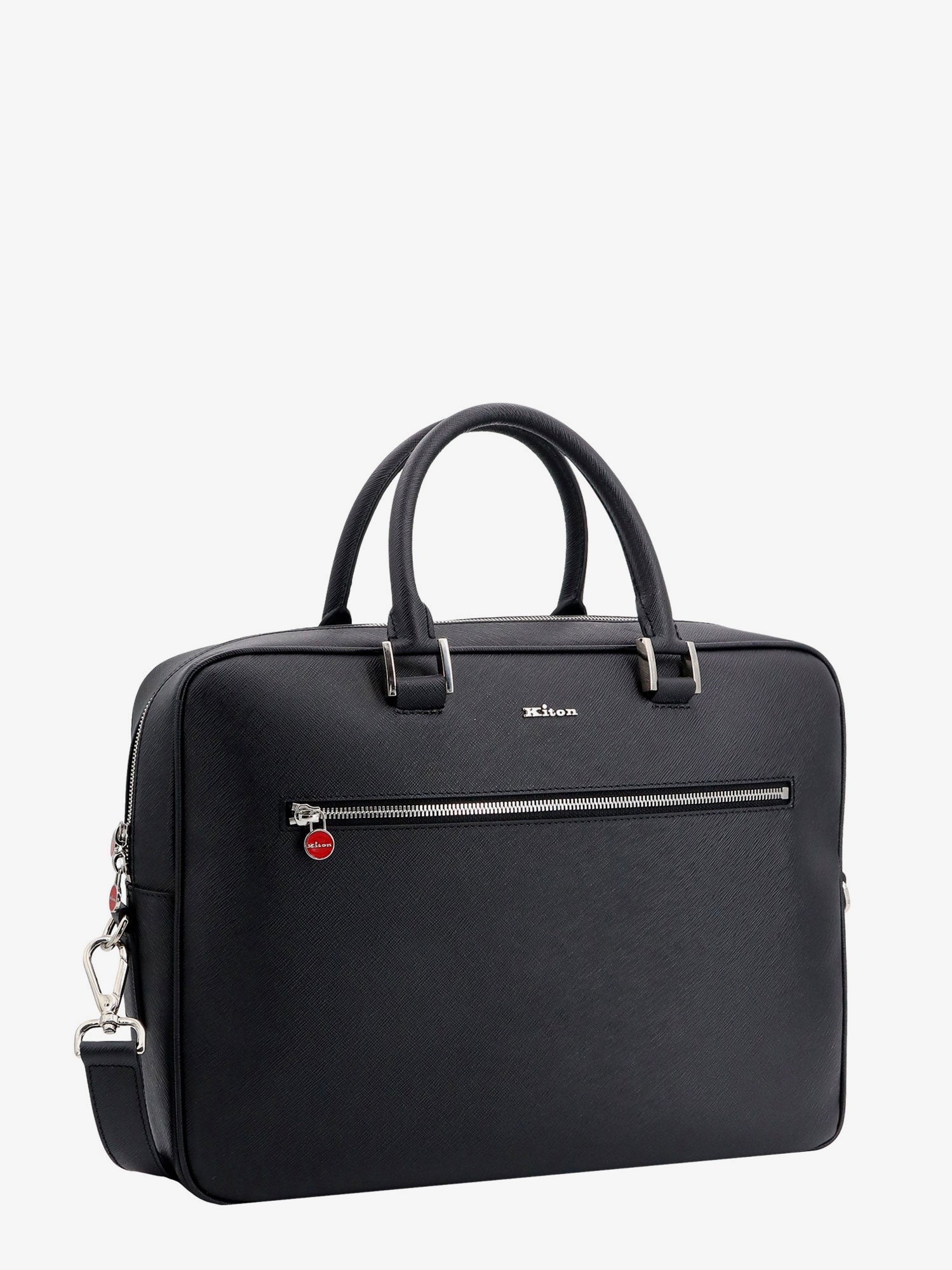 Kiton Men's Leather Work Bag Black