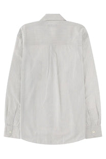 Our Legacy men’s above shirt white in light gray and white vertical stripes with classic collar and long sleeves