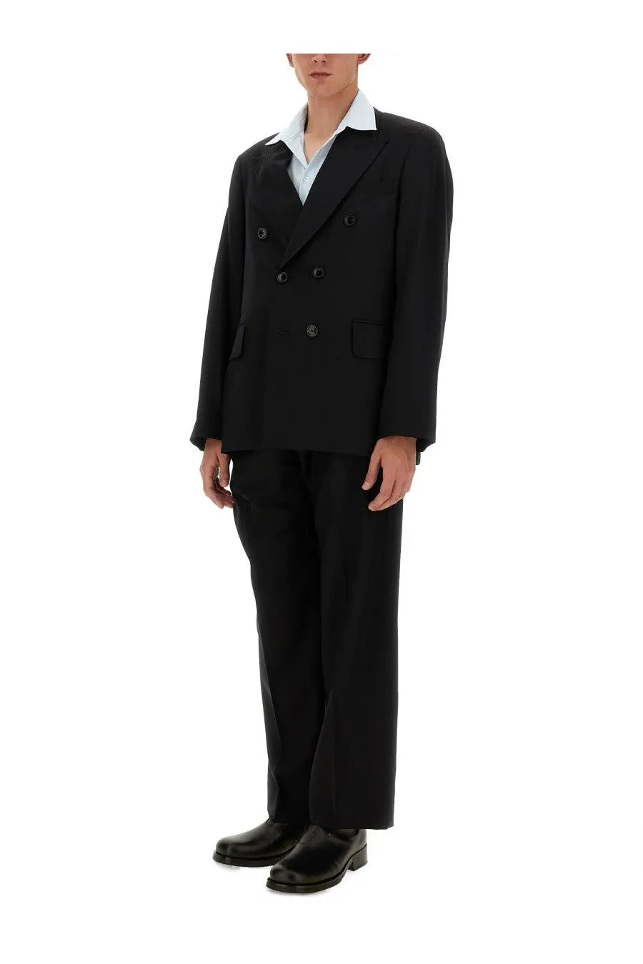 Our Legacy men’s black double-breasted blazer doppiopetto with structured fit and notched lapels