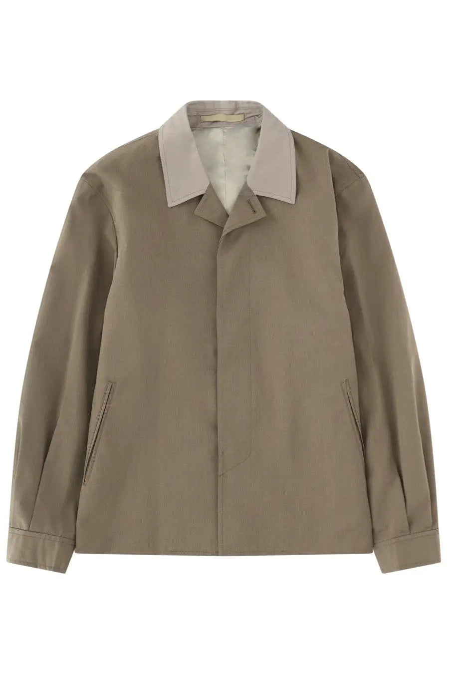 Beige trench coat from Our Legacy men’s blazer jacket pack with light gray collar and subtle vertical stitching details