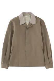 Beige trench coat from Our Legacy men’s blazer jacket pack with light gray collar and subtle vertical stitching details