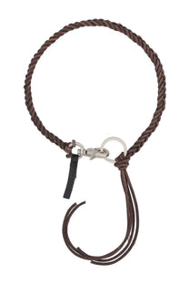 Our legacy men’s braided ladon necklace brown made of brown braided leather with silver clasp and black leather tag