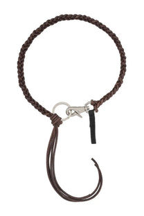 Our Legacy men’s braided Ladon necklace in brown braided leather with silver-toned clasp and black leather tag