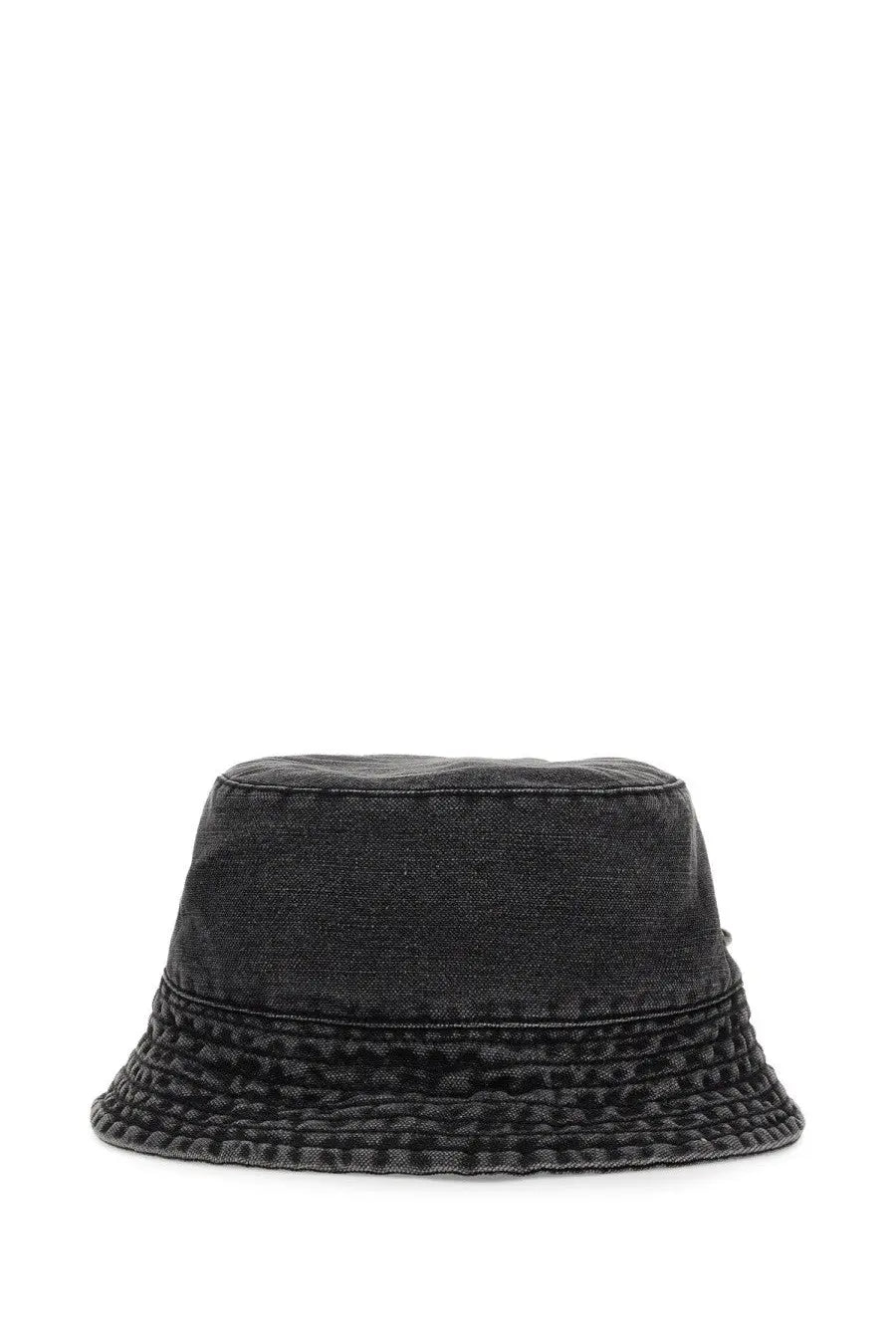 Our legacy men’s bucket hat grey in black denim with distressed texture and reinforced stitching on the brim