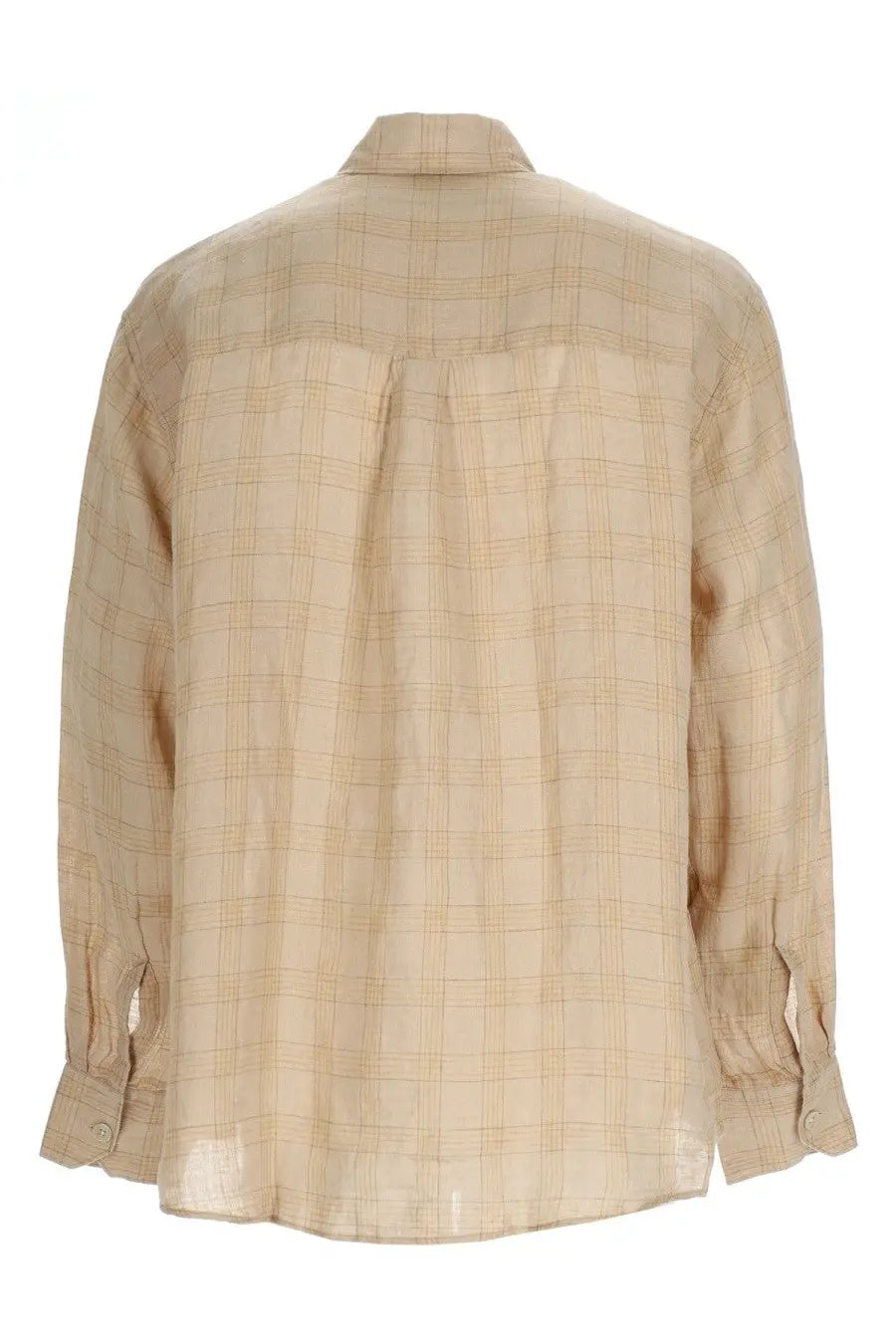 Our Legacy men’s camicia in lino beige beige plaid button-down shirt with subtle grid pattern and long sleeves
