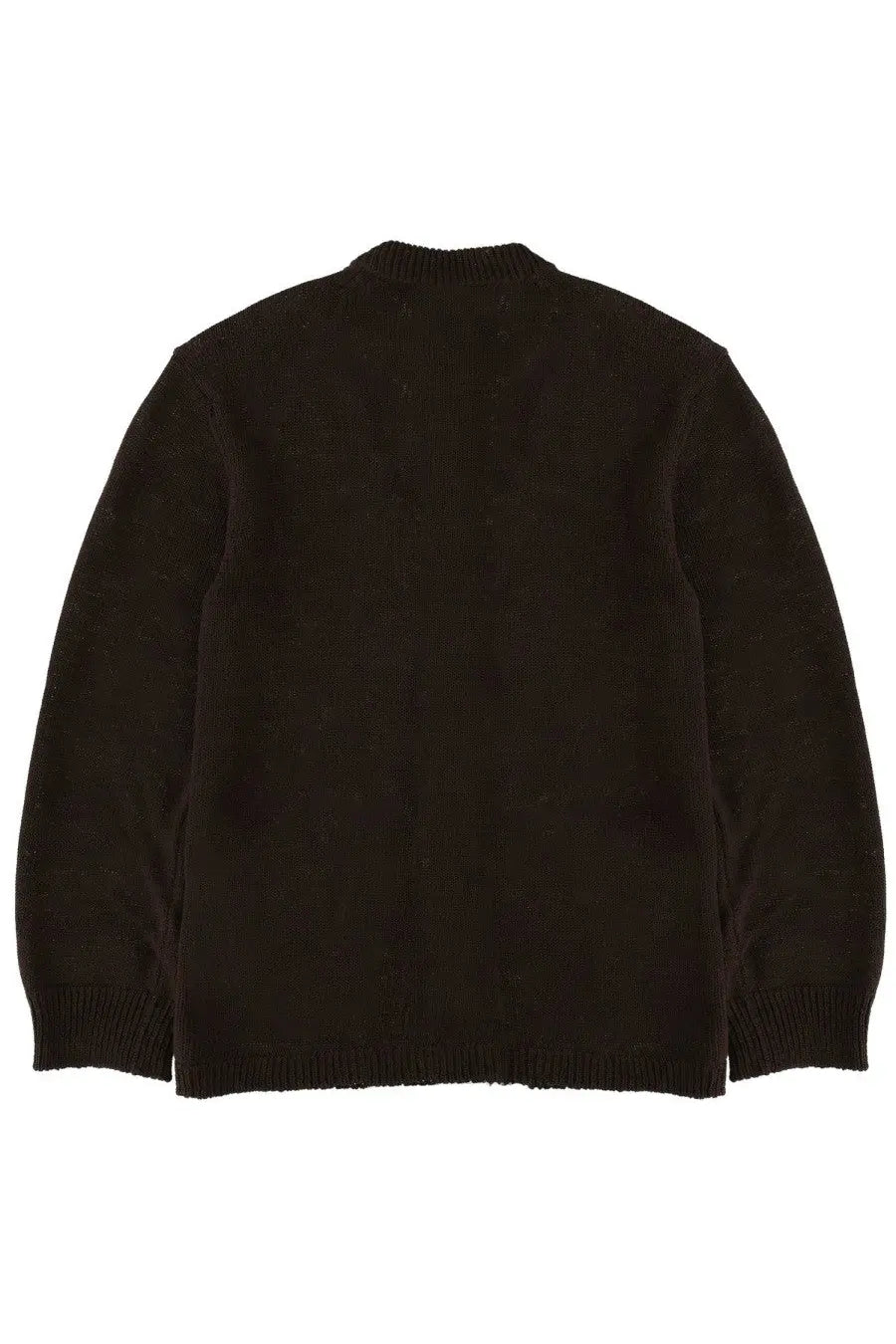 Our legacy men’s black knit cardigan with ribbed cuffs and hem in parlor brown color