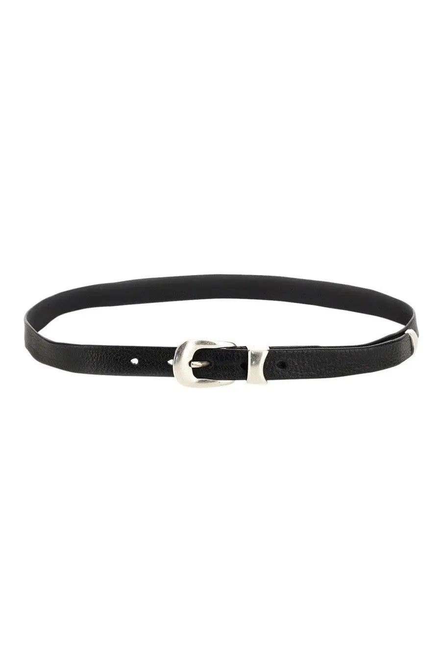 Our legacy men’s cintura in pelle black leather belt with silver-toned buckle and subtle textured surface