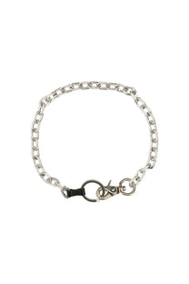 Our Legacy men’s collana catena ladon silver silver-toned chain bracelet with black leather accent and metal clasp