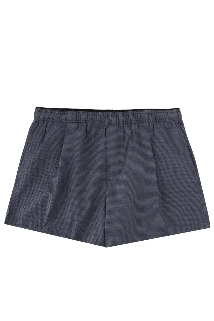 Our Legacy men’s costume da bagno dark gray checkered shorts with elastic waistband in misto cotone grey