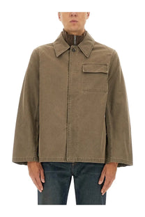Our Legacy men’s Dutch Work Jacket in olive green cotton canvas with collar and single chest pocket