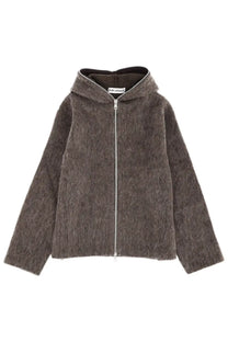 Our Legacy men’s felpa con cappuccio grey cozy dark gray fuzzy hooded jacket with silver zipper and ribbed cuffs