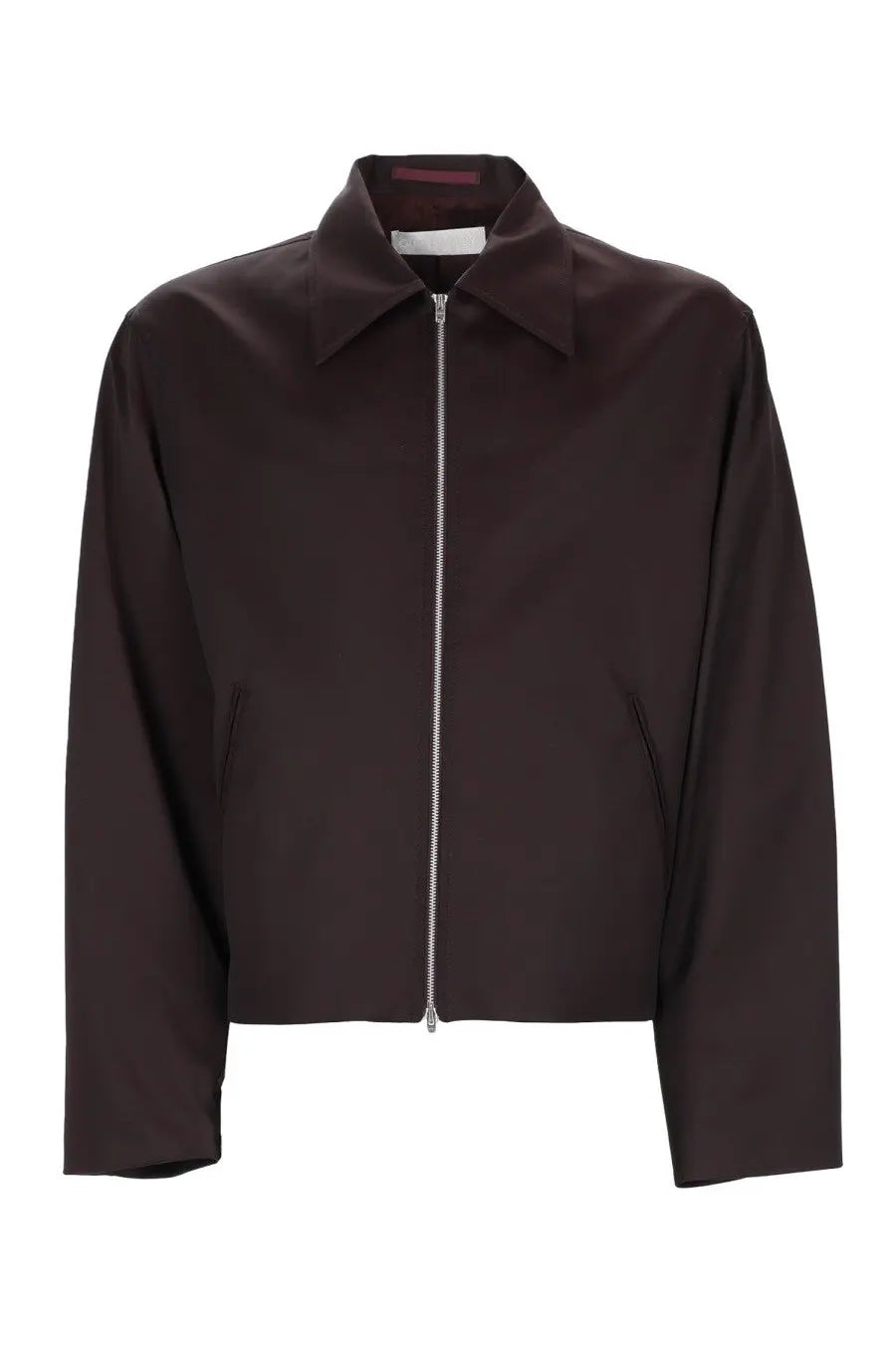 Our Legacy men’s giacca mini con zip brown dark brown sleek zip front jacket with structured collar and side pockets