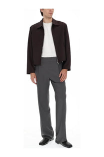 Our Legacy men’s giacca mini con zip brown sleek dark brown cropped jacket with subtle sheen and clean lines