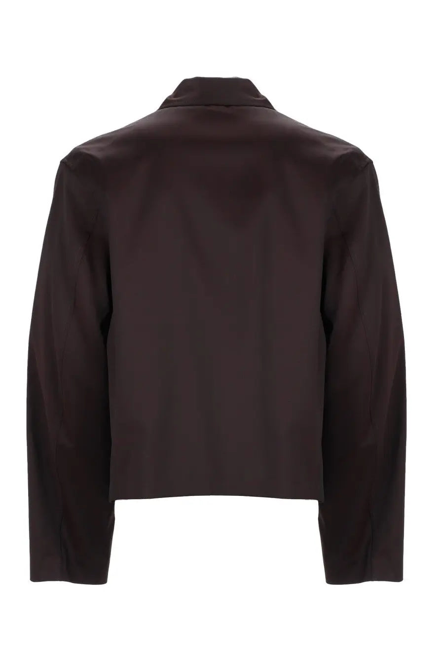 Our Legacy men’s giacca mini con zip brown sleek dark brown satin blazer with classic collar and long sleeves