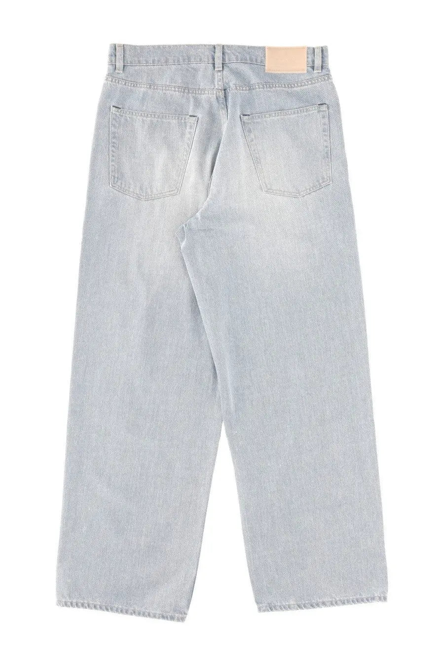 Our Legacy men’s light-wash denim jeans with relaxed straight-leg cut and frayed hems in vast cut blue