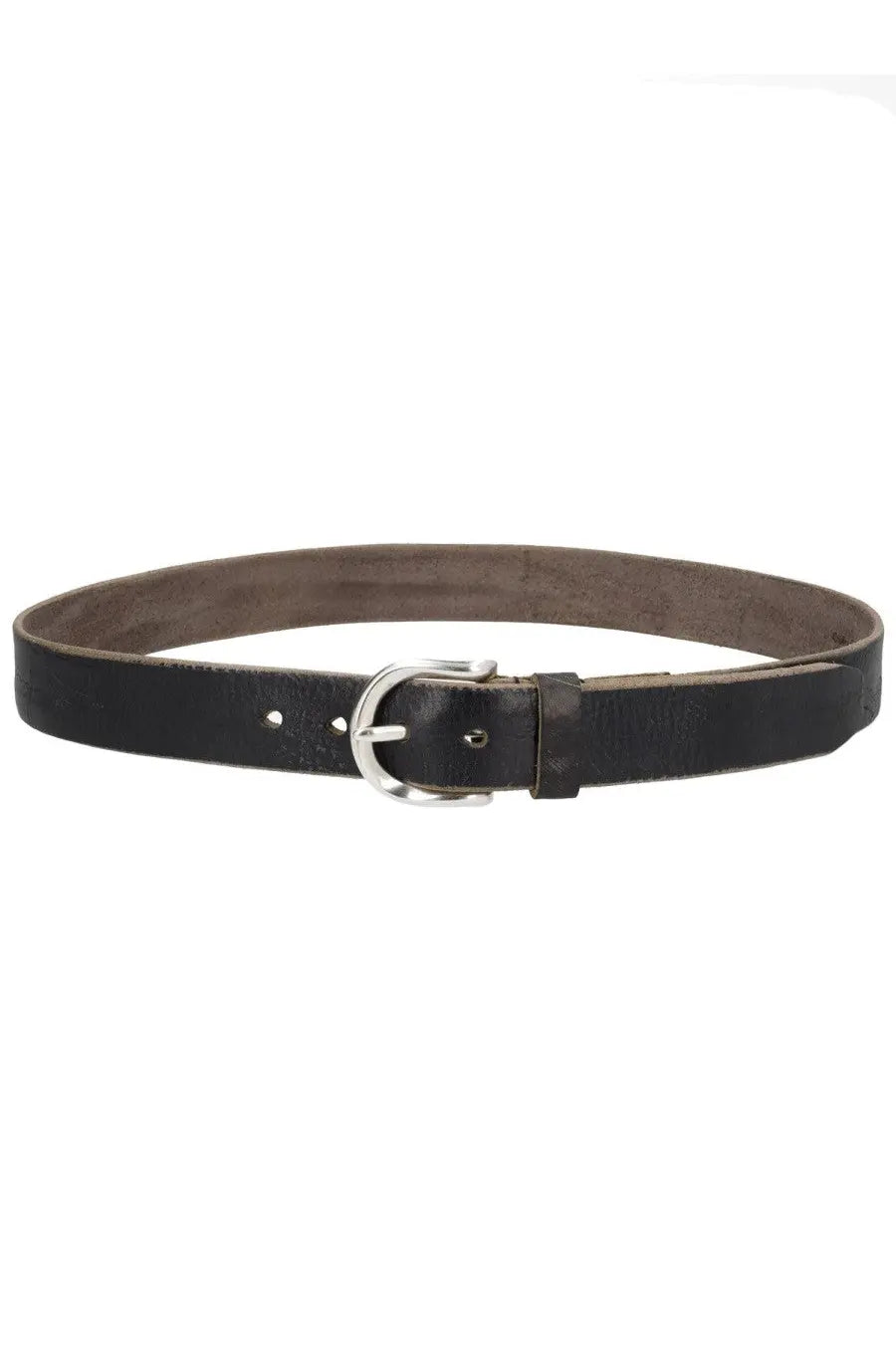 Our legacy men’s black leather belt with silver-toned buckle for stylish casual wear