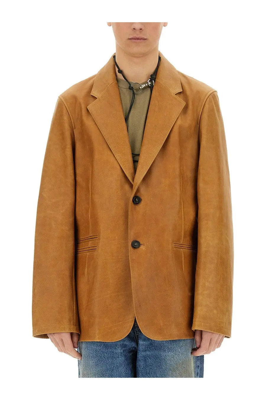 Our Legacy Men's Leather Opening Blazer Brown