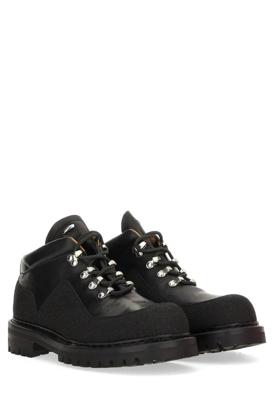 Our Legacy men’s leather quest shoe black high-top boots with rugged matte finish and silver-toned eyelets