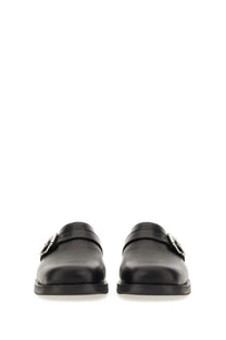 Our Legacy men’s mule camion black black leather moccasin loafers with silver-toned buckle details