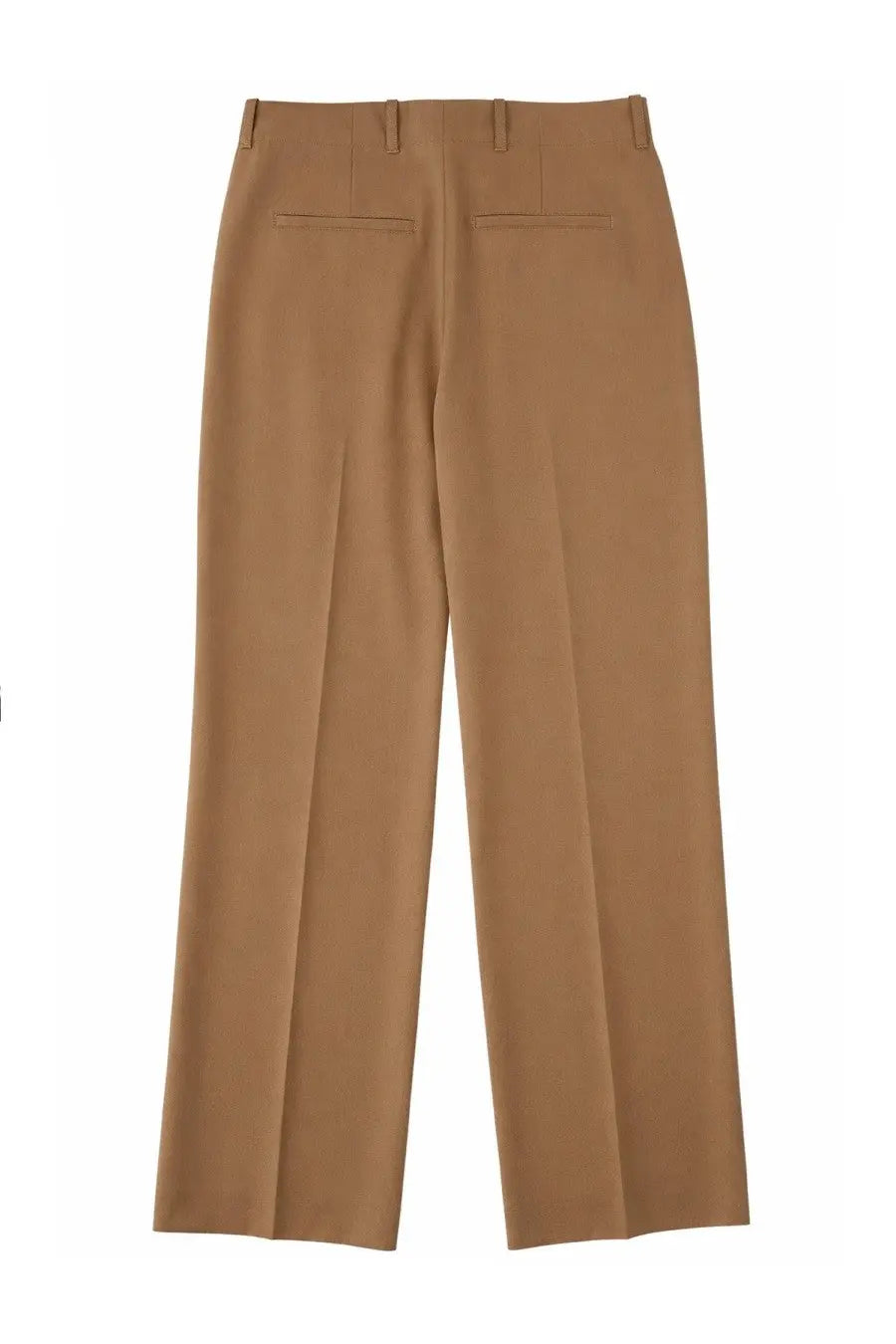 Tan tailored fit wide-leg trousers with two back pockets shown from the back in Our Legacy men’s pantalone sartoriale brown