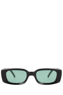 Our Legacy Mens Samhain black rectangular sunglasses with light green tinted lenses