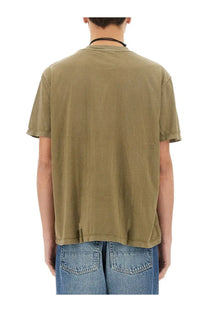 Our Legacy men’s olive green cotton t-shirt with relaxed fit and subtle faded texture in shirt box green color