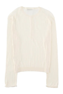 Cream-colored ribbed knit sweater with long sleeves and relaxed fit in our legacy mens shirt fine henley white collection