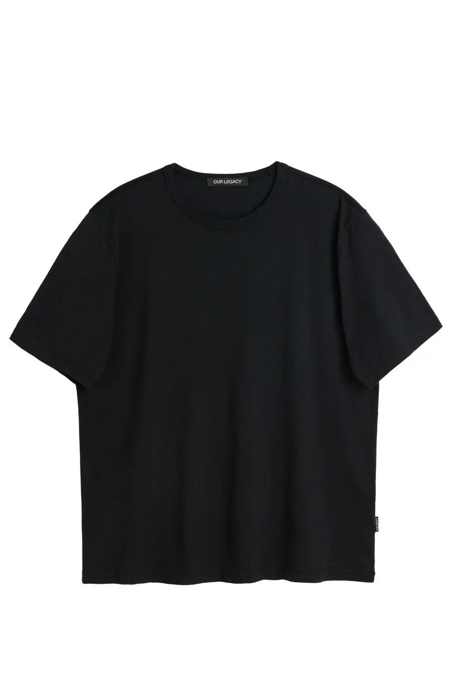 Our Legacy men’s oversized black crew neck t shirt with short sleeves and subtle label at the neckline