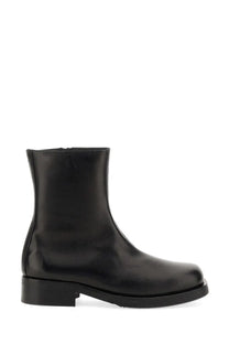 Our Legacy men’s stivale camion black leather ankle boot with low block heel and smooth glossy finish
